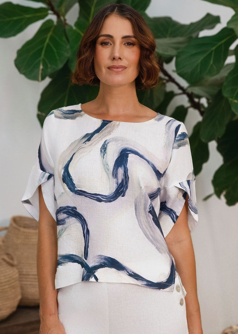 See Saw</p>Envelope Sleeve Top</p>(Riverstone Print)