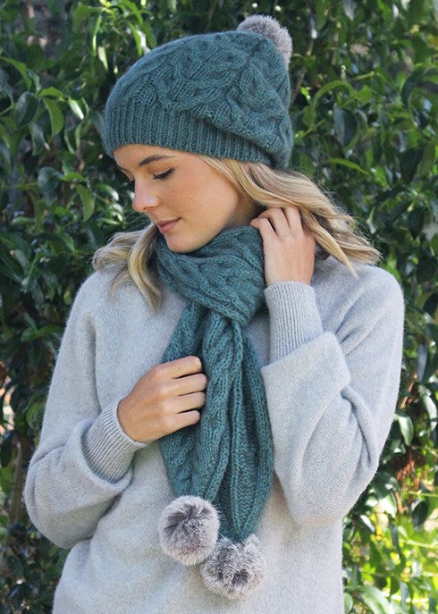 Lothlorian</p>Cable Possum Pom Pom Scarf</p>(available in more colours)